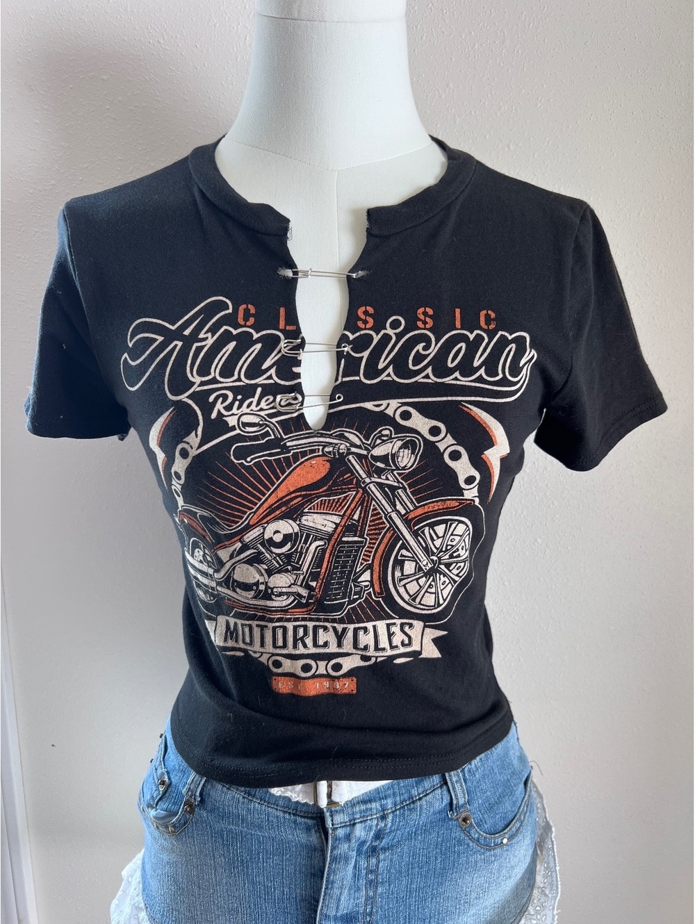 Windsor Y2K Motorcycle Graphic Tee Black Biker Punk